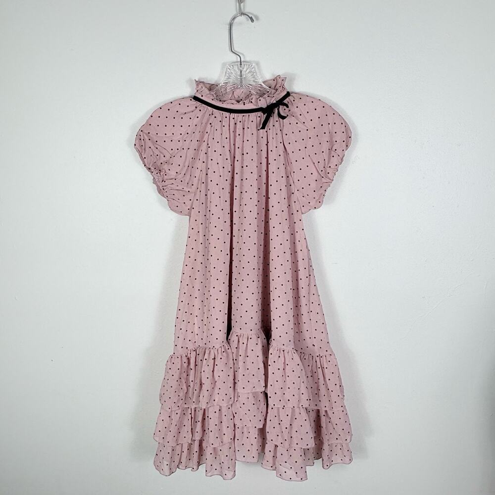 Monnalisa Dress Girls 12 Pink Polka Ruffle Lined Made in Italy